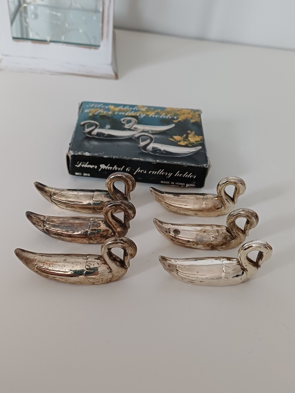 Vintage 6 Silver-Plated Swan Knife Rests Set